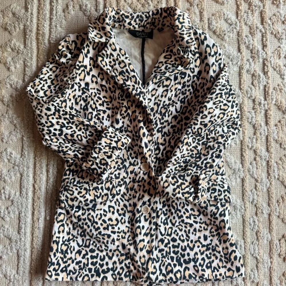 Leopard Print Blazer Tan Black Animal Print Y2K Size 8